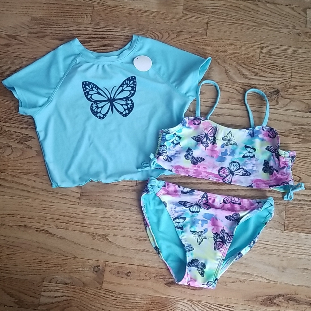 (XL) NWT George. Youth Girls 3 Piece Swimsuit Beach Vacation Resortwear Tropical